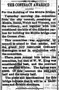 Athens Banner, November 7, 1893, “Contract Awarded: For The Building of the Middle Bridge,” pg. 1-1893-W.W. King