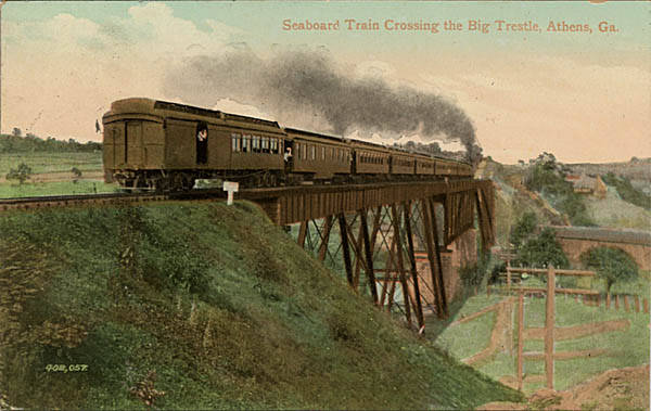 Seaboard Train Crossing the Big Trestle, Athens, Ga. 1908 📷 Historic Postcard Collection, RG 48-2-5, Georgia Archives