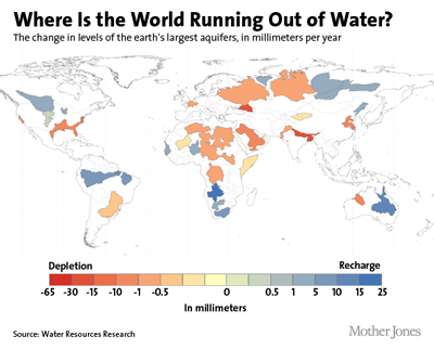 Map of places in the world running out of water