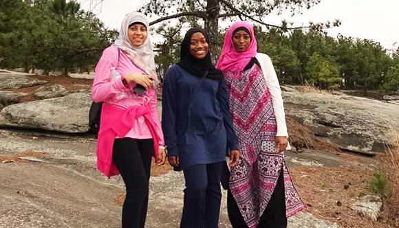 Three Muslim Women on Stone Mountain