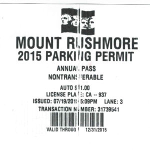 Mount Rushmore Parking Pass