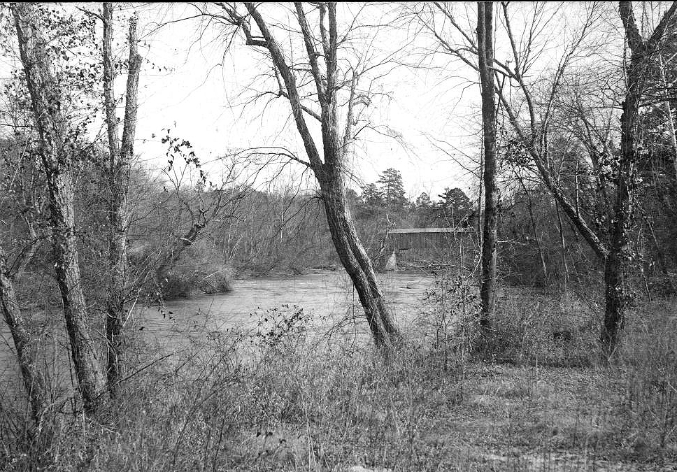 Athens, Oconee River (showing covered bridge 1956; David Lewis Earnest photographic collection, circa 1900-1950s. MS 1590. Hargrett Rare Book and Manuscript Library, The University of Georgia Libraries.
